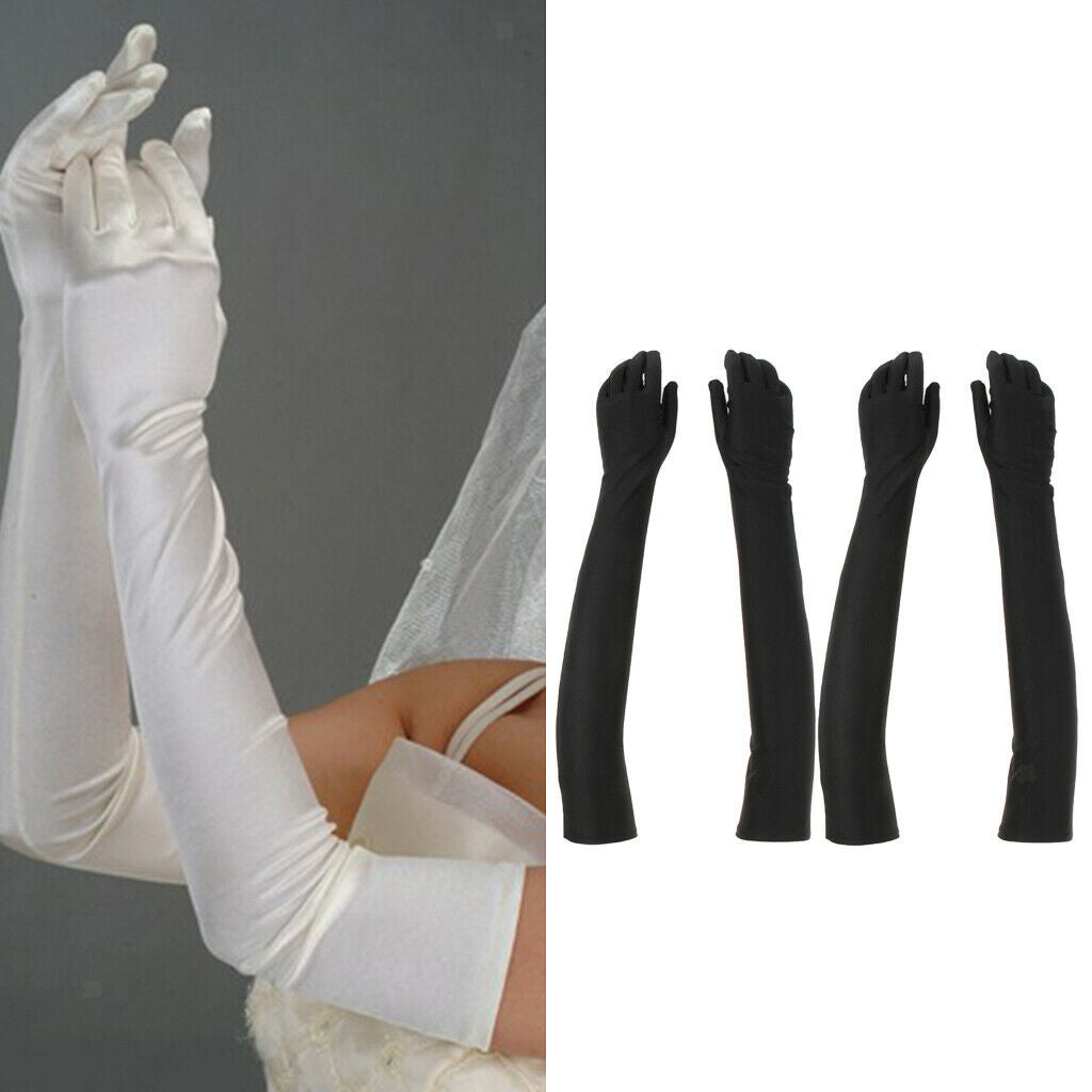 2x Women Long 1920s Opera Gloves Evening Wedding Sun Block Elbow Gloves