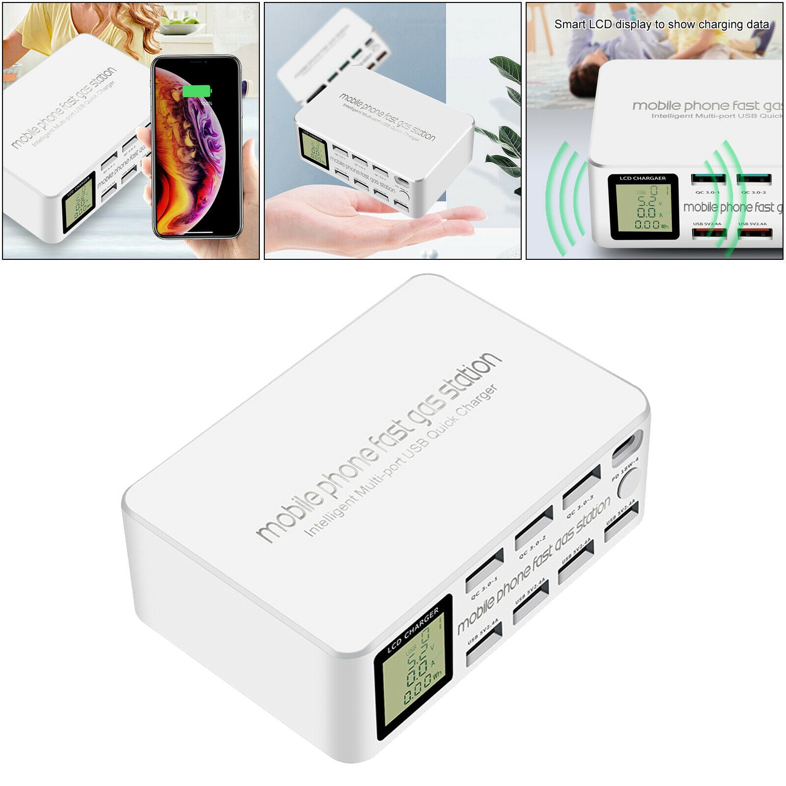100W 8 Ports Quick Charger Charging Station PD Fast Charger LED Display AU