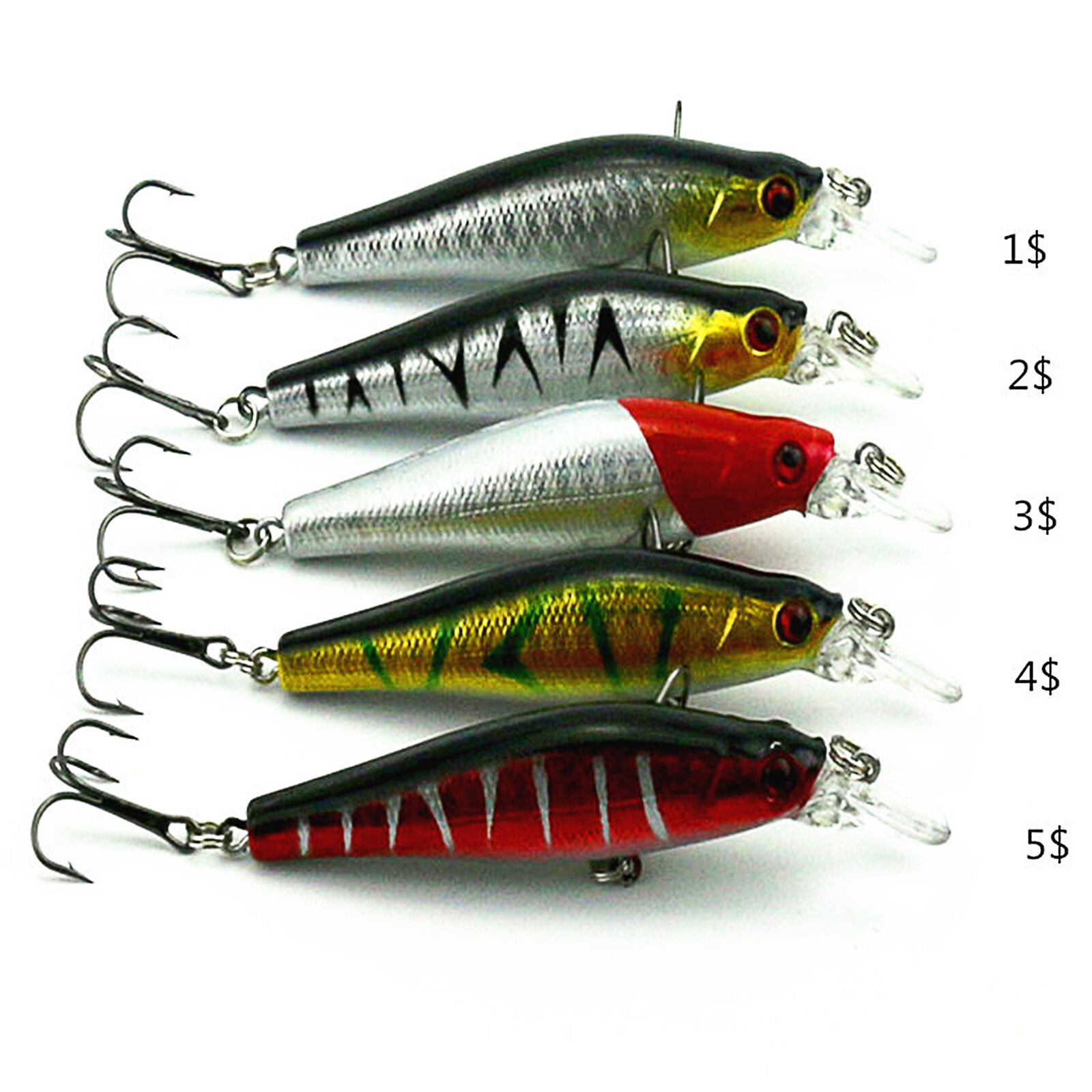 5 pcs Fishing Lures Lifelike Diving Bait Hooks Crankbaits 8.9g/8cm each one