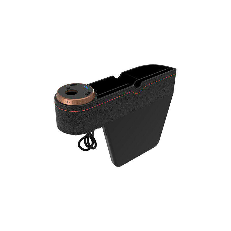 Leather 12-24V Car Seat Slotted Storage Box with Mobile Phone Charger 5V/2.1A