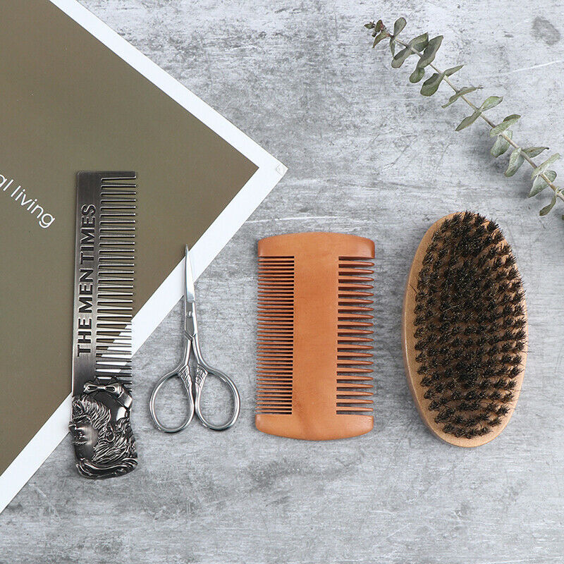 Beard Brush Set Double-sided Styling Comb Scissor Repair Modeling Cleaning CBDA
