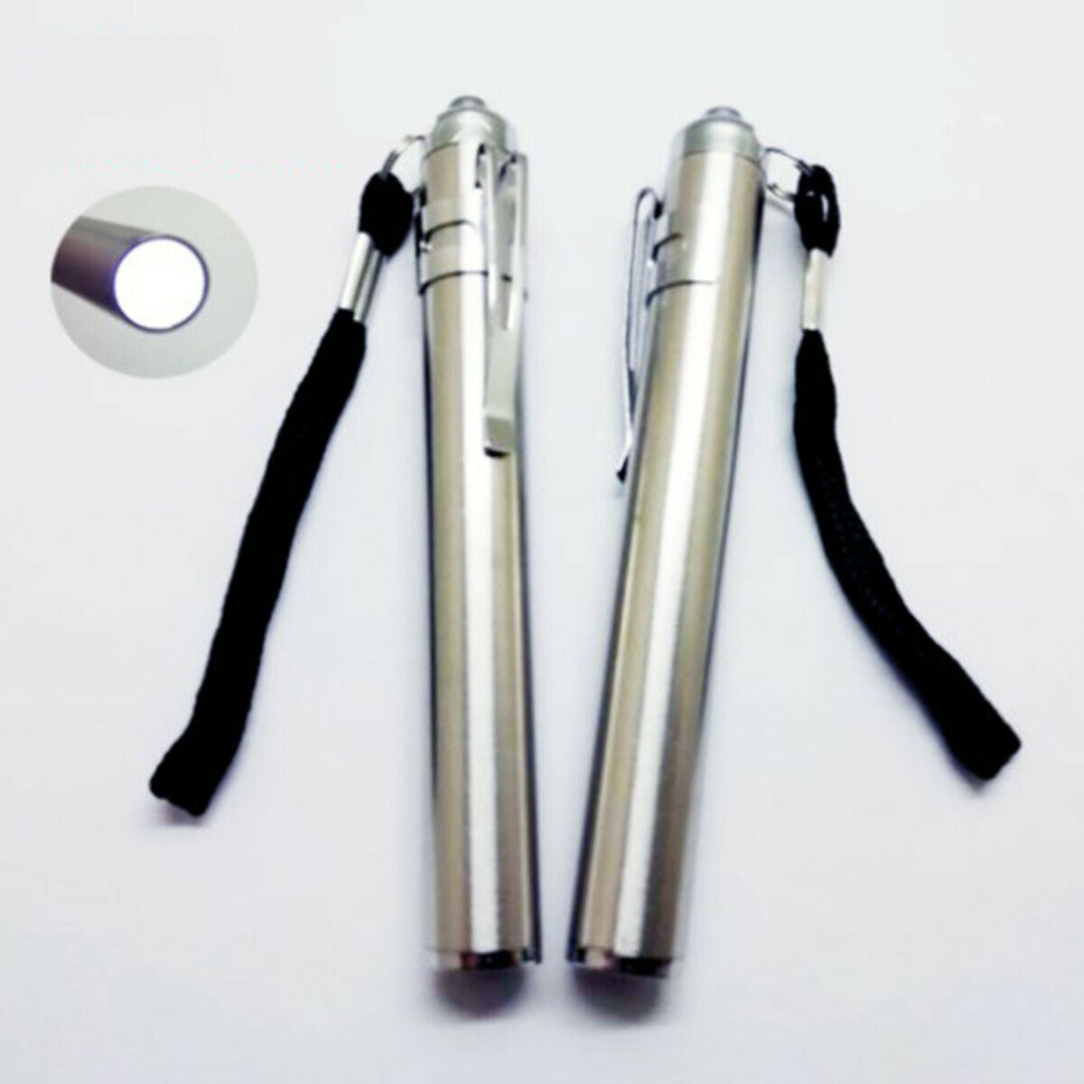 Round Moon Shape Flashlight Stainless Steel Mini LED Lights Focus Torch Lamp