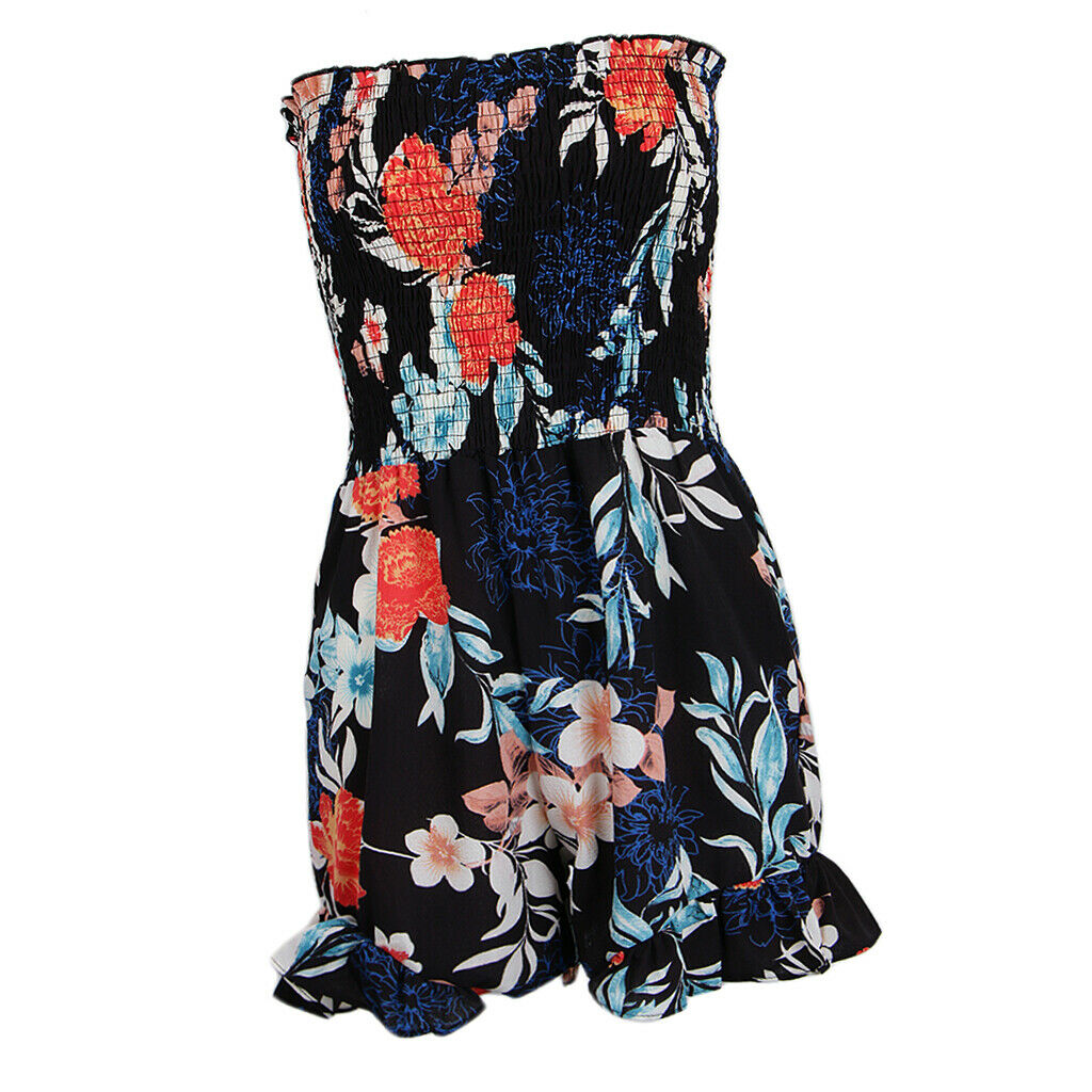 Women's Summer Floral Off Shoulder Sleeveless Casual Romper Jumpsuit L Black