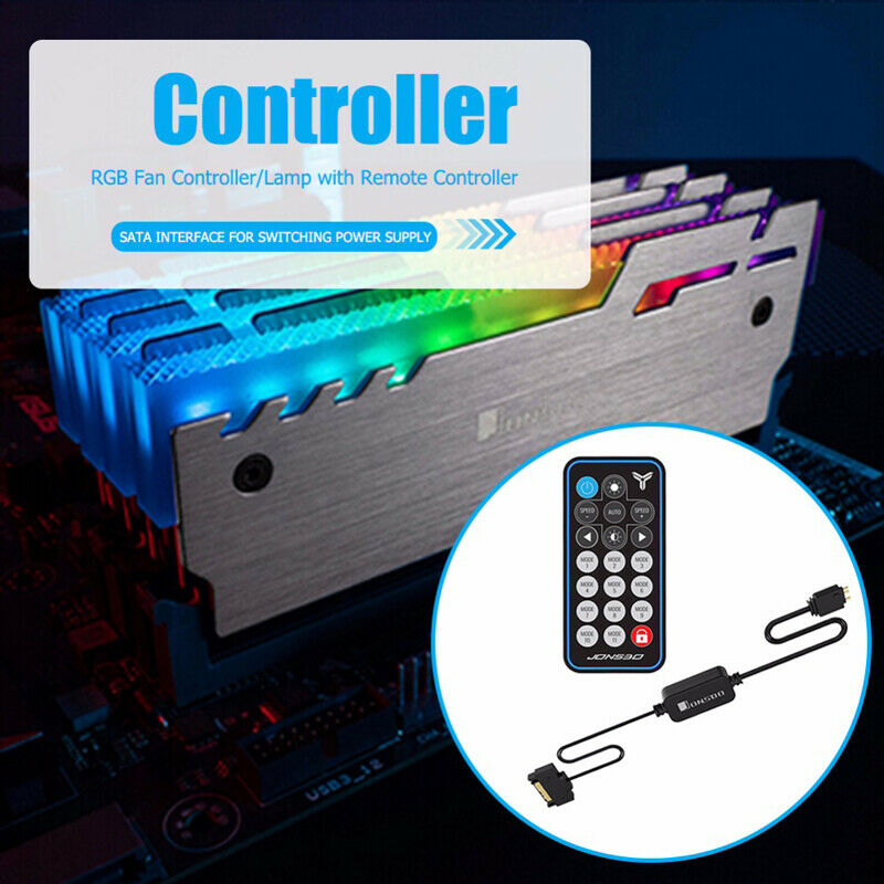 RGB Controller Remote Control 5V 3Pin SATA Power Supply Memory LED Cool Light