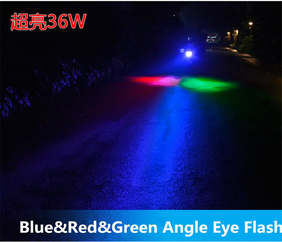H4 LED Motorcycle Headlight Bulb 6500K High-Low Blue Red Green Angle Eye Light
