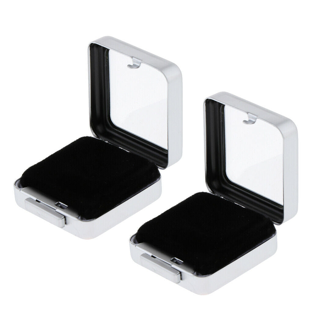 2x Gem Display Box Diamond Jewelry Coin Holder Glass Lid Box Storage Cases
