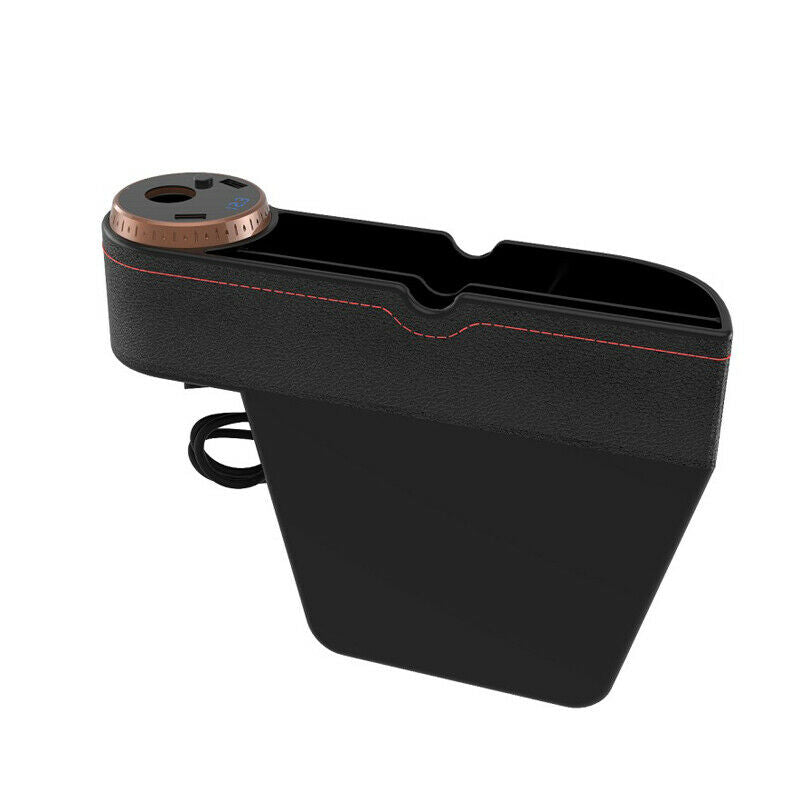 Leather 12-24V Car Seat Slotted Storage Box with Mobile Phone Charger 5V/2.1A