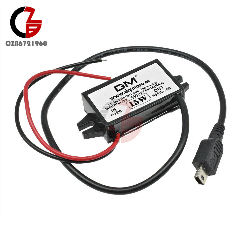 DC-DC Voltage Regulator 12V to 5V 3A 15W Mini USB 5 Pin Cable for Car Charger