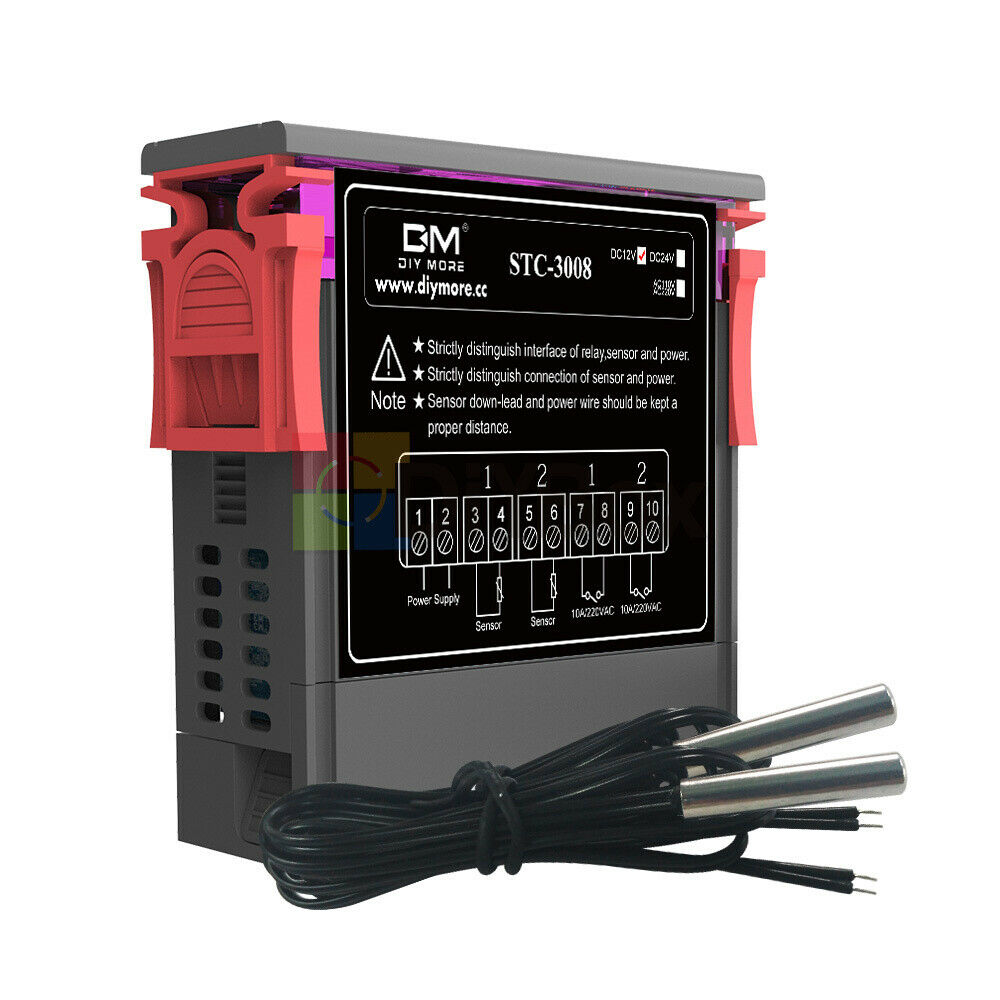 STC-3008 Thermostat Dual LED & Probe Temperature Controller AC 12V