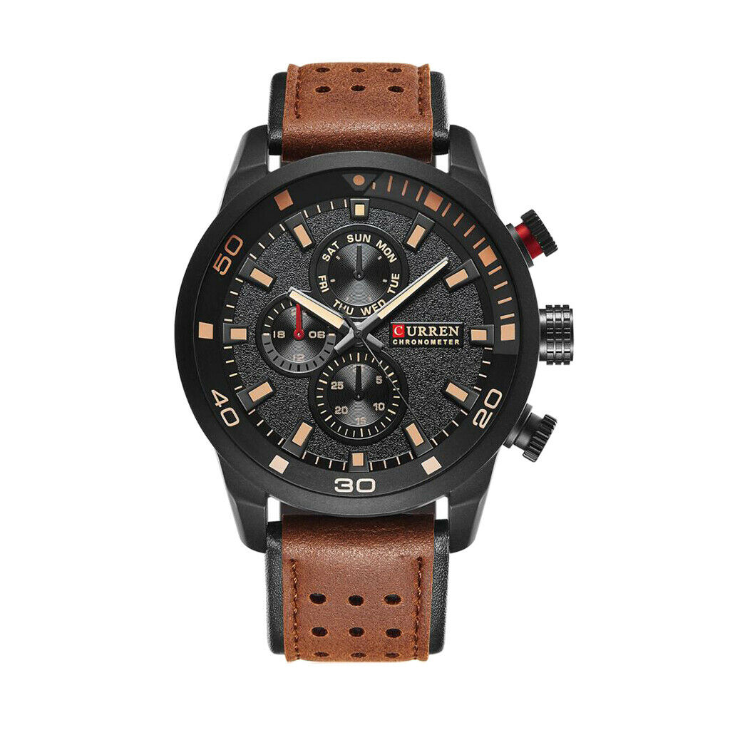 Men's Waterproof Quartz Watch Automatic Wristwatch Leather Belt Gift Black