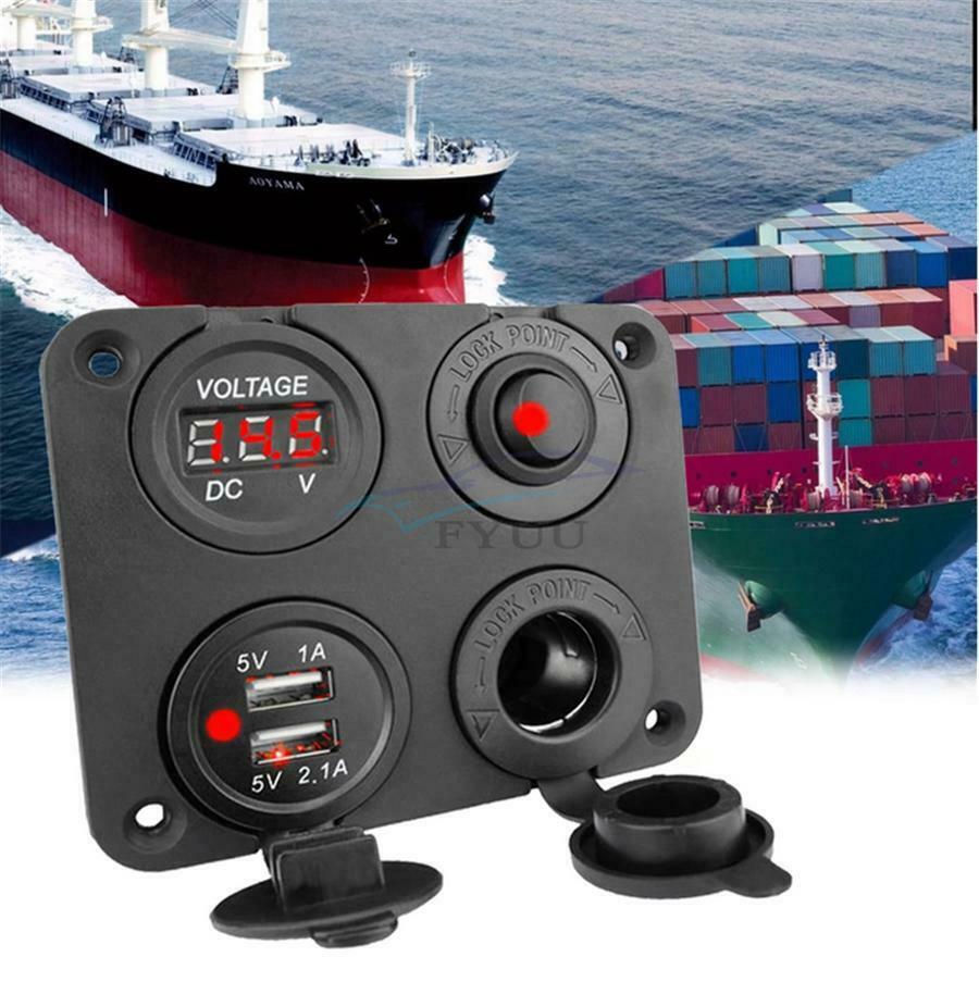 5V Car Dual USB Adapter Charger& Switch& Voltmeter& Cigarette Lighter Socket Set