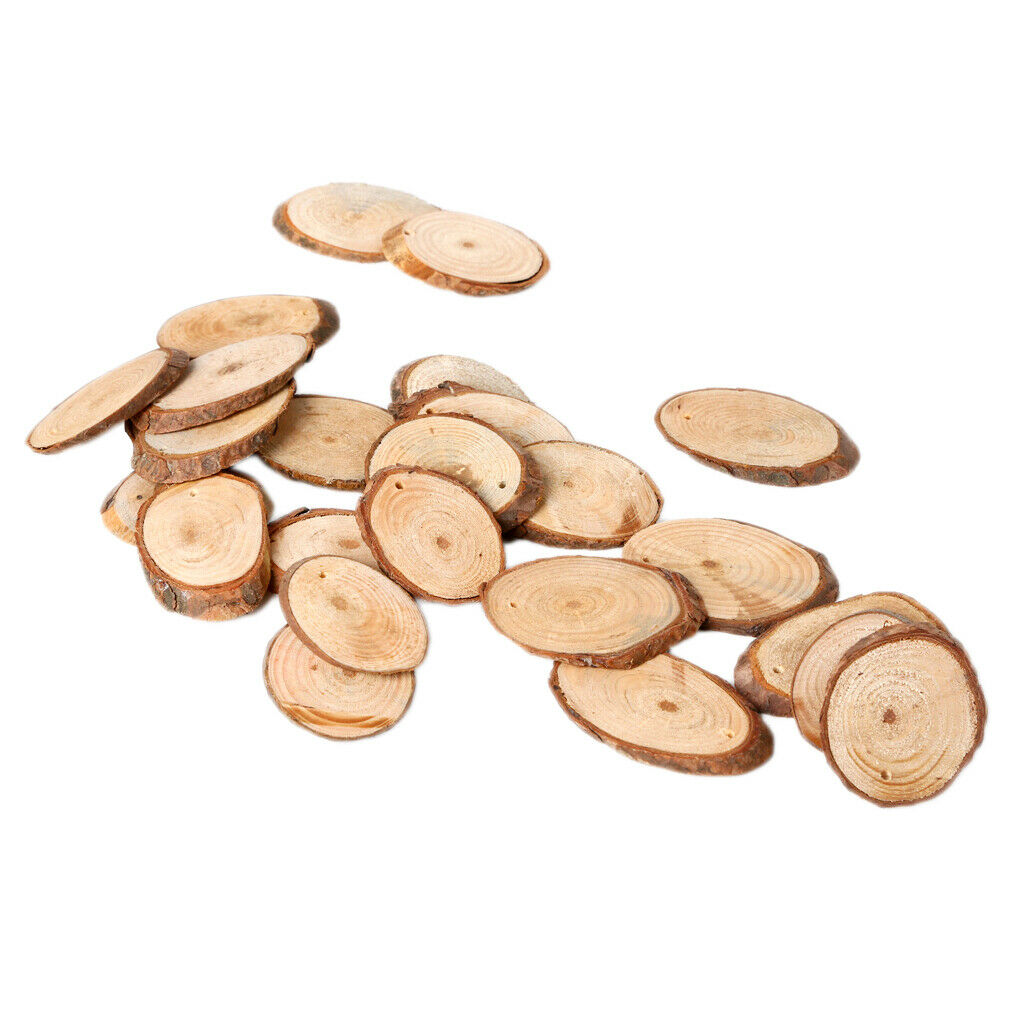 Unfinished Wood Slices - 25 Count Ellipse Natural Rustic Wood Circles, Wooden