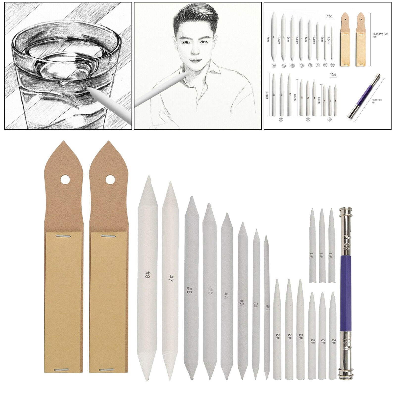 20pcs Blending Stumps Tortillon Set Sketch Art Paper for Artists DIY Drawing
