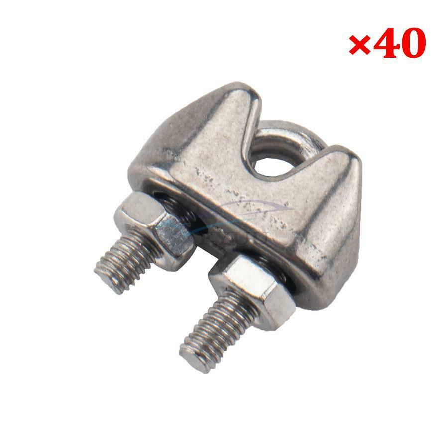 40PCS Universal 304 Stainless Steel Polished Wire Rope Cable Clamp Tool Kit
