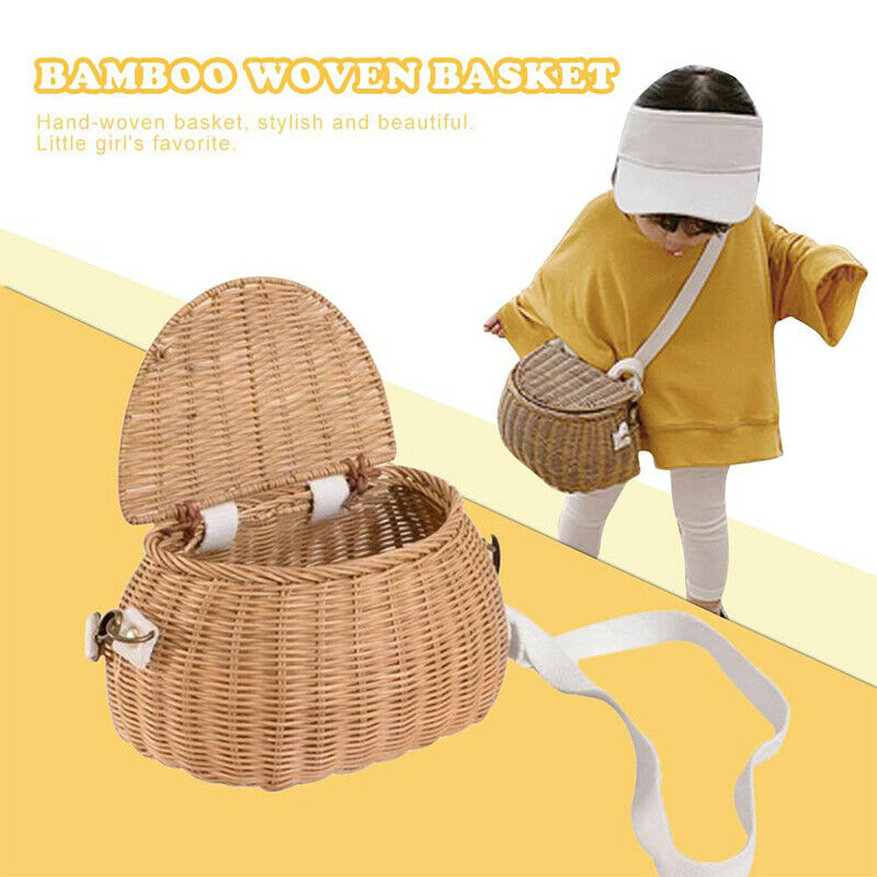 Small Back Basket Cute Hand-woven Rattan Backpack Baby Shoulder Storage BaskFCA