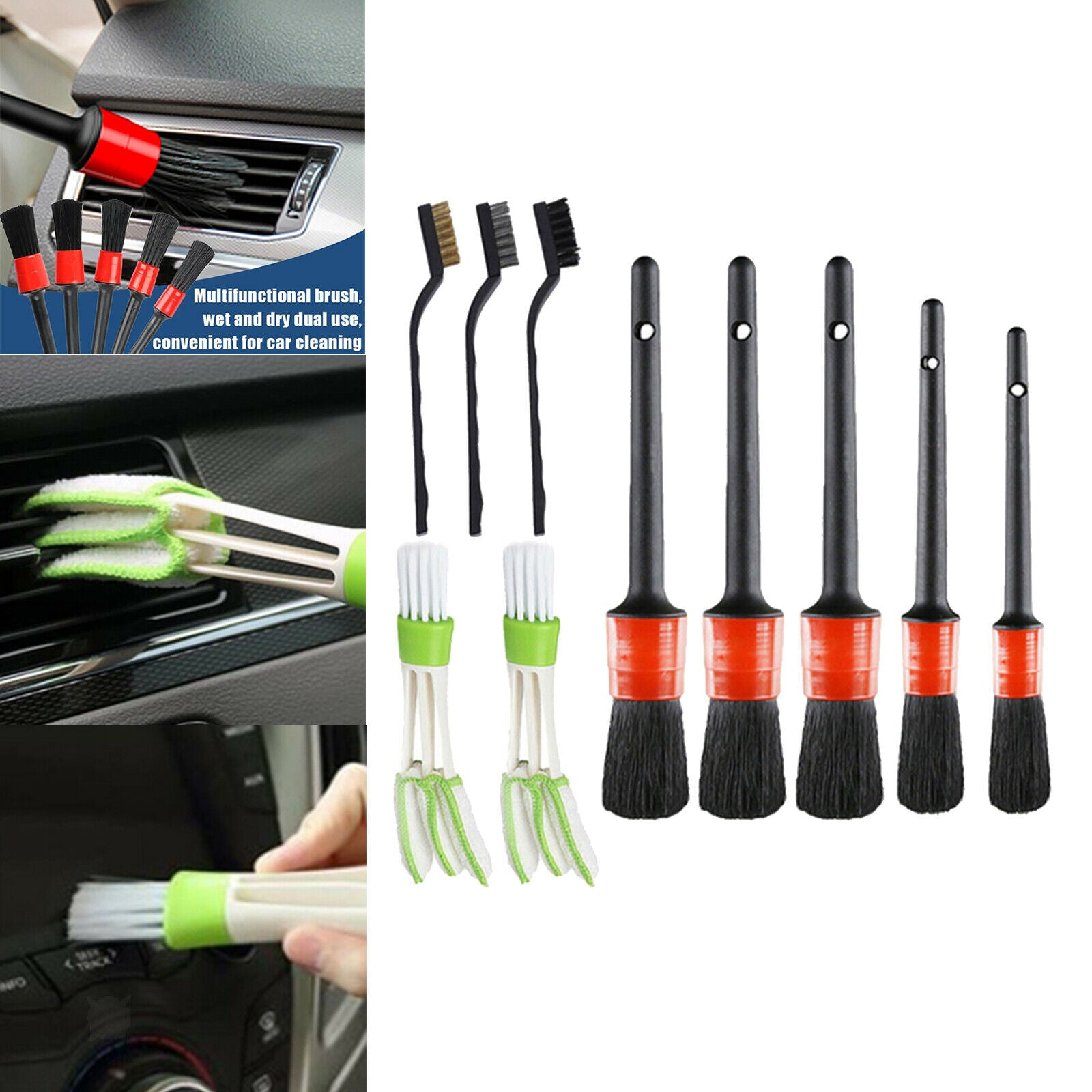 10pcs Exterior Car Detailing Brush Set for Cleaning Engine Wheel Air Vent
