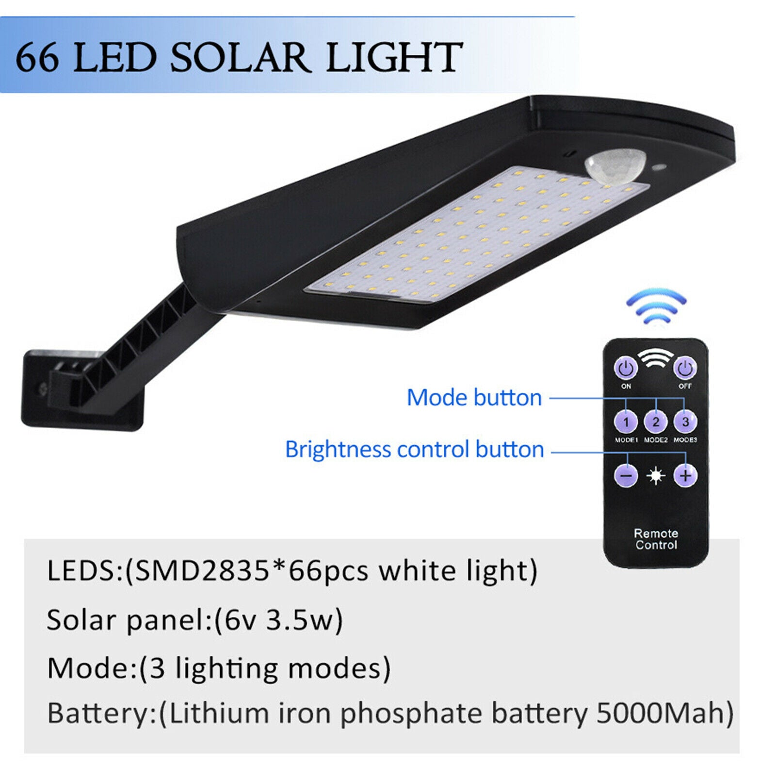 Solar Street Wall Light Motion Sensor Garden IP65 Lamp Light Remote Control