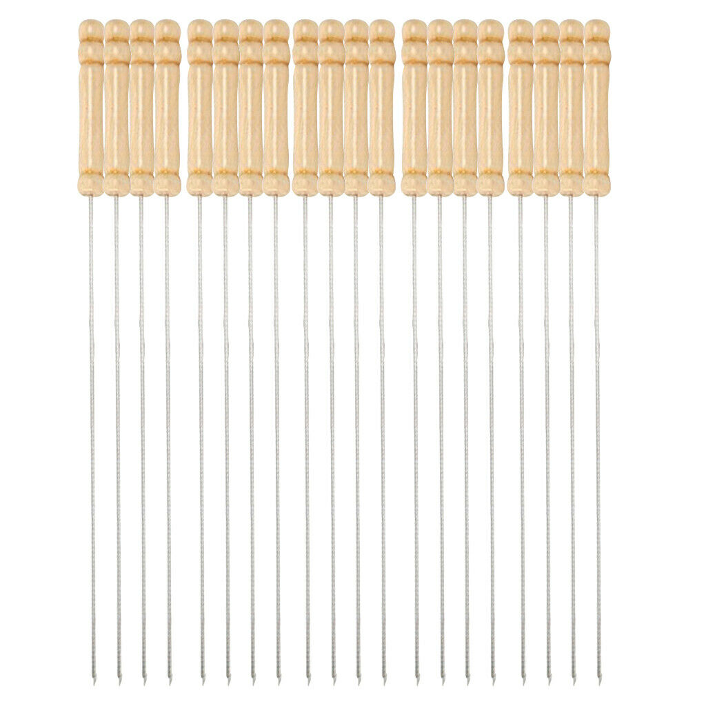 20x Stainless Steel Barbecue Skewers Wooden Handle Grill Grill