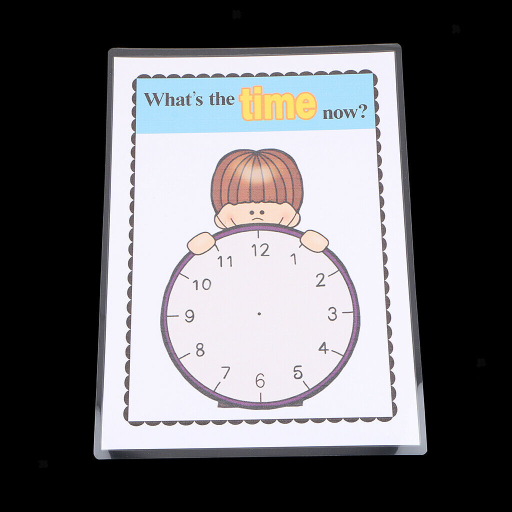 30*22cm Large Preschool Educational Sight Word Flashcards - Clock Time 5Pieces