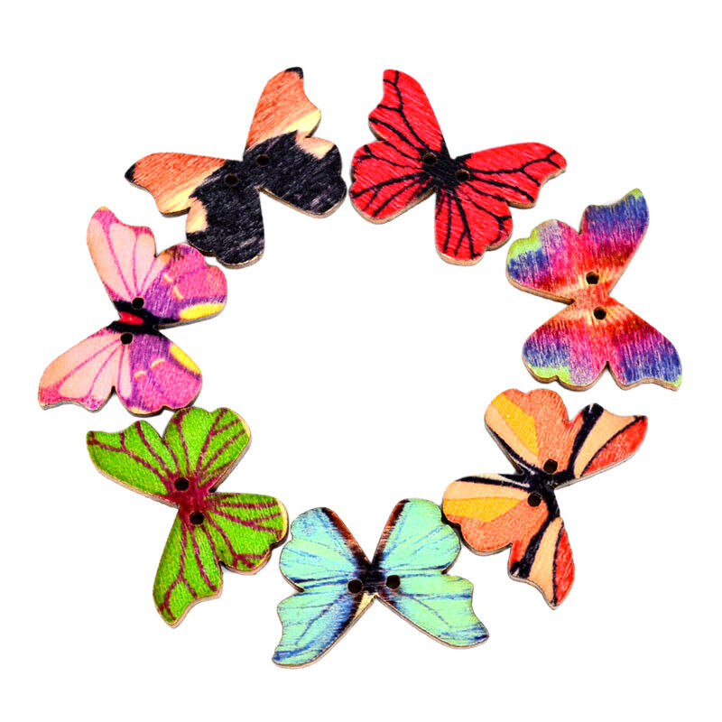 50Pcs Butterfly 2 Holes Wooden Buttons Scrapbooking DIY Craft Wedding Decorat TL