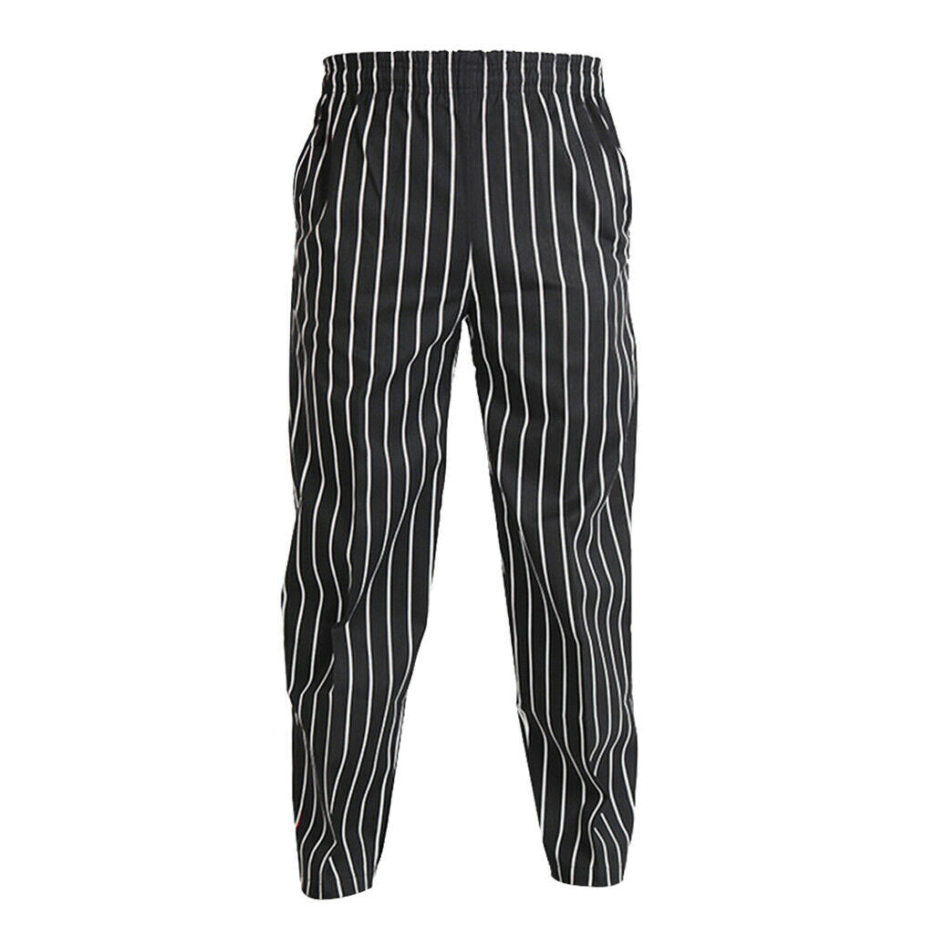2X Elastic Restaurant Cafe Chef Waiter Pants Trousers Uniform Accs Striped XXL