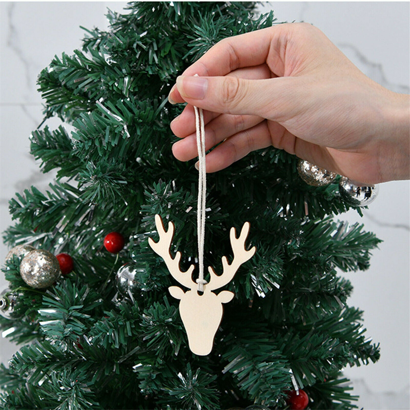 40PCS Mixed Christmas Wood Tree Deer Snowman Hanging Xmas Tree Decor Ornament