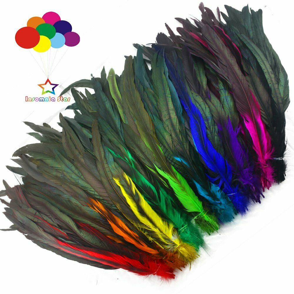 Lake blue dyeing 100 Pcs 12-14 Inch/30-35cm Cock Chicken Tail natural Feathers