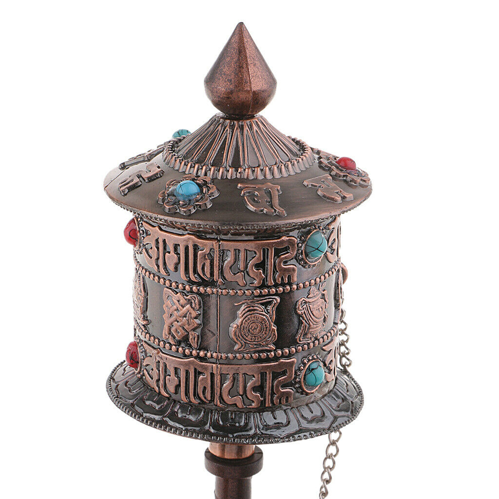 Tibetan Metal Buddhist Long Hand Held Prayer Wheel Om Mani Padme 21cm