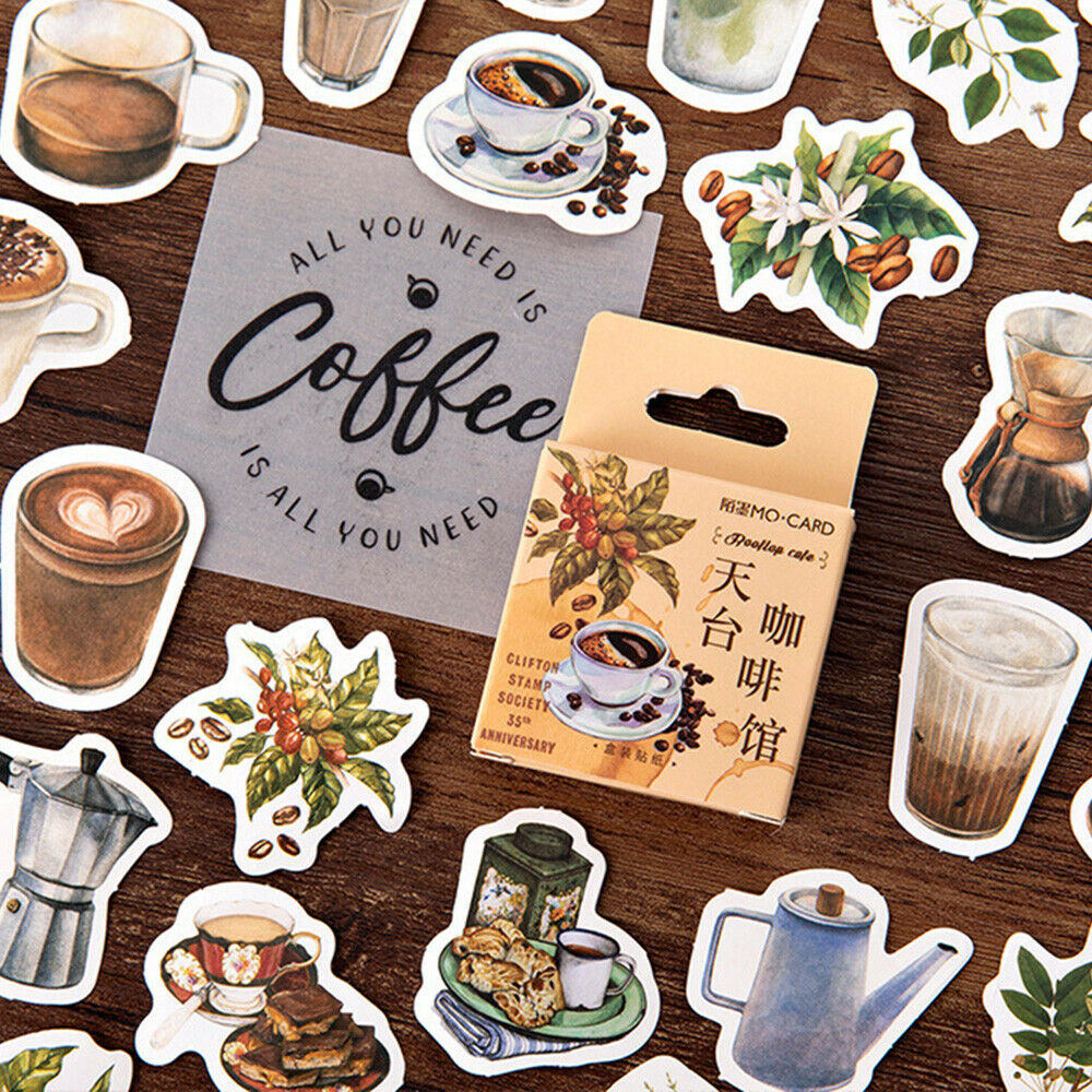46PCS Cafe Series Adhesive Paper Stickers Scrapbooking DIY Journal Album Decor