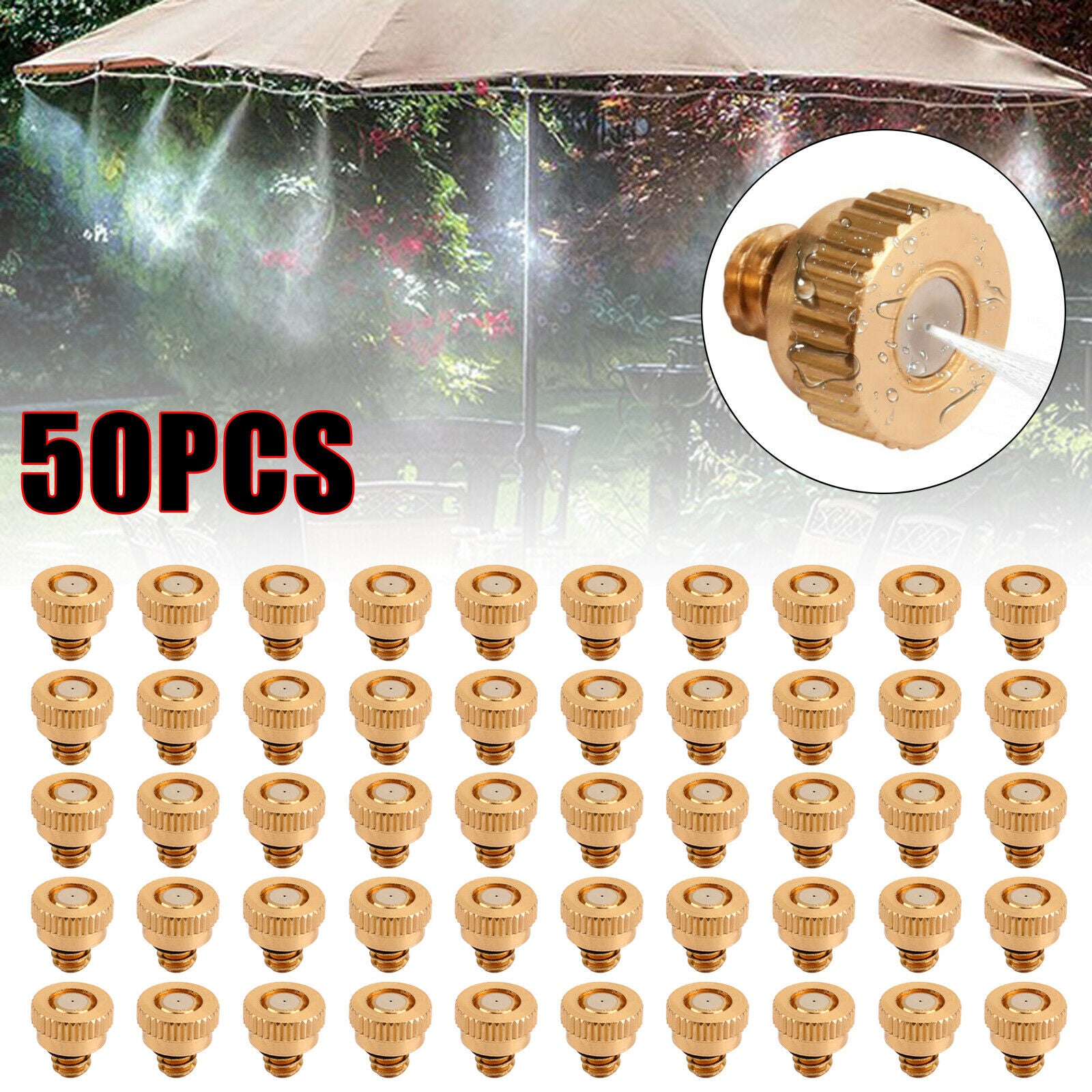 50pc Brass Misting Nozzles Water Mister Sprinkle For Cooling System 0.016" 10/24