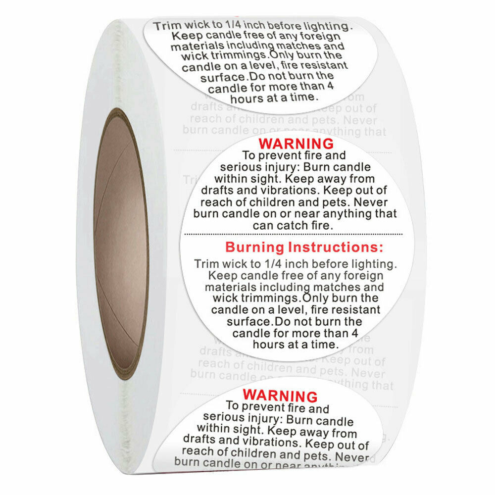 500Pcs/Roll Round Candle Burn Warning Labels Candle Jar Container Stickers Tag