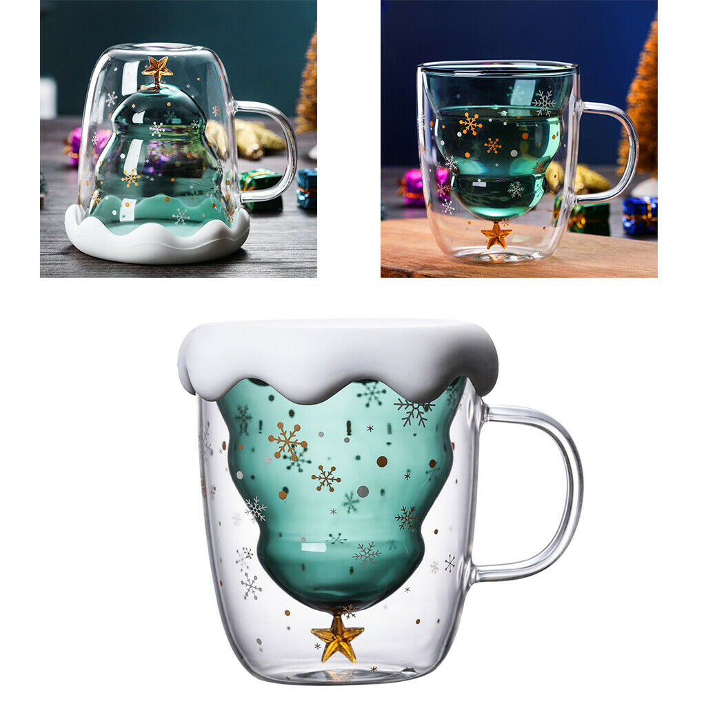 300ML Double Layer Glass Mug with Snow Lid and Handle for Thanksgiving