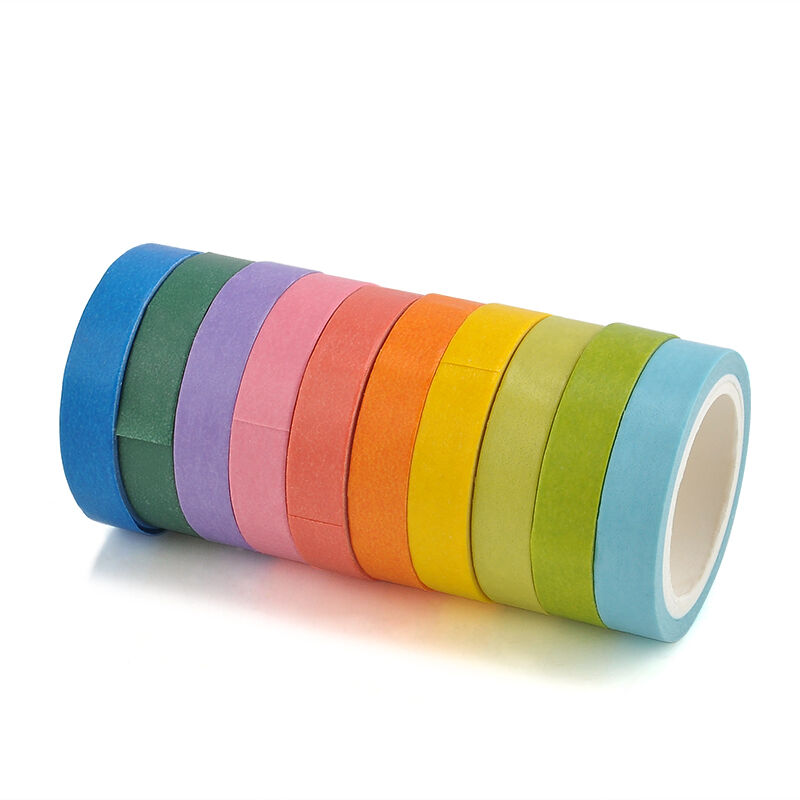 10x Rainbow Washi Sticky Paper Masking Adhesive Decorative Tape Scrapbooking DIY