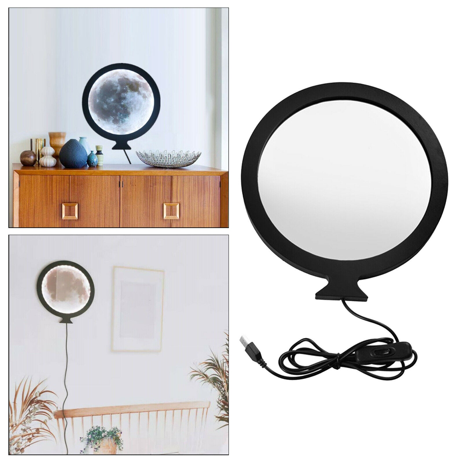 Round USB Rechargable Makeup Mirror Bathroom Table Ornaments Dressing Mirror