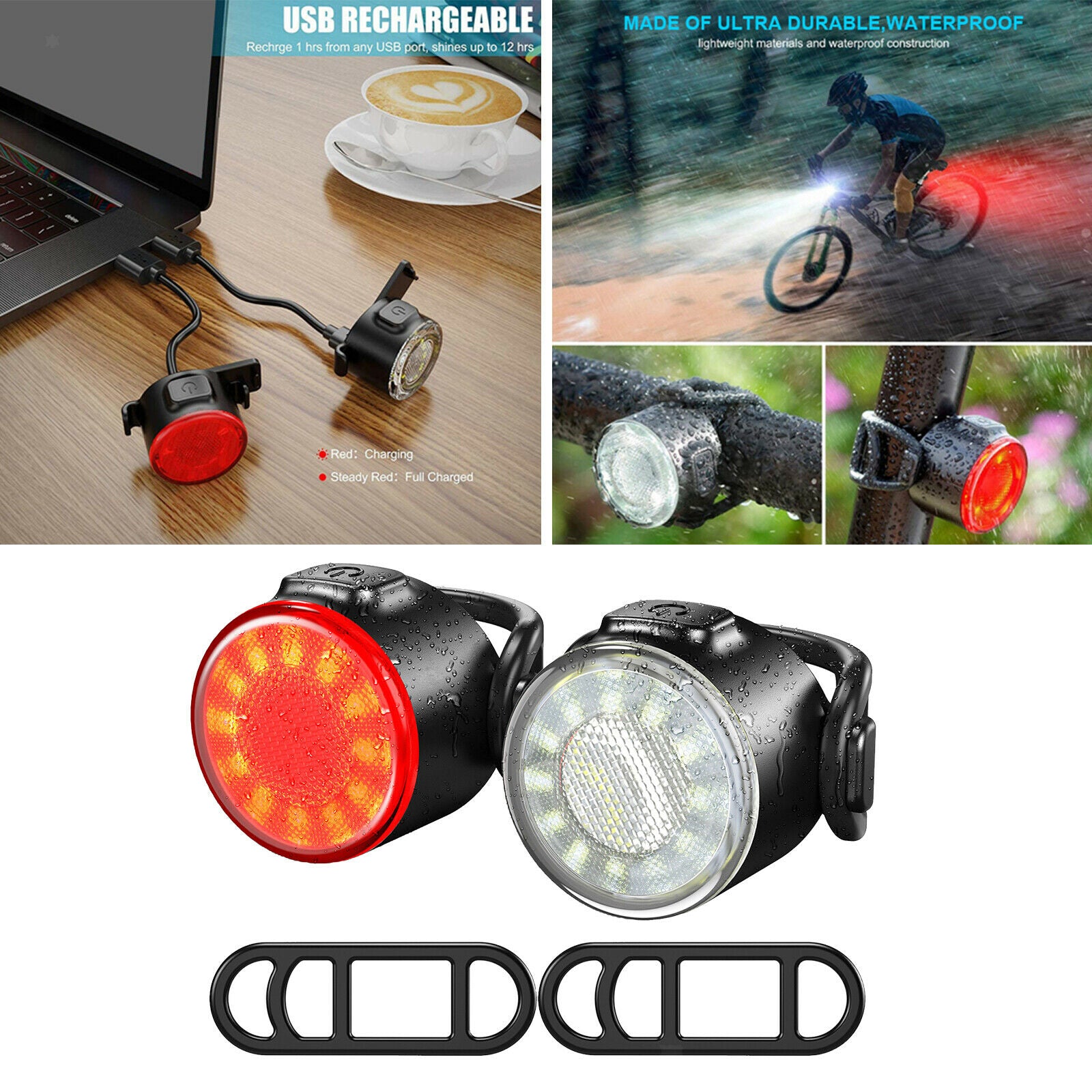 Bike Lights Front and Back, USB Rechargeable Front Bicycle Light & Rear Light,
