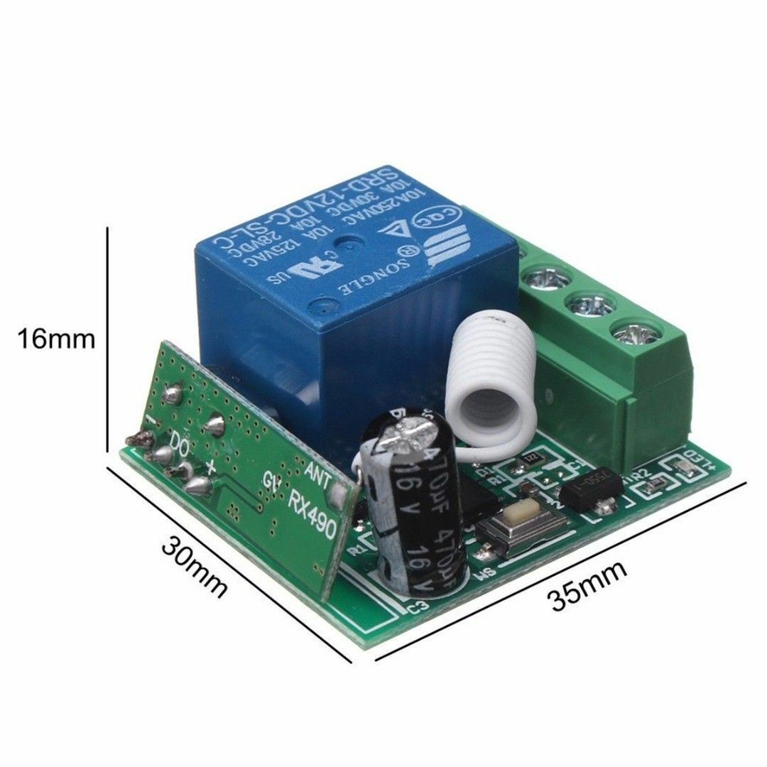 100M Wireless Remote Control Receiver Relay Switch 1CH DC12V AC22V 10A RF 433MHz