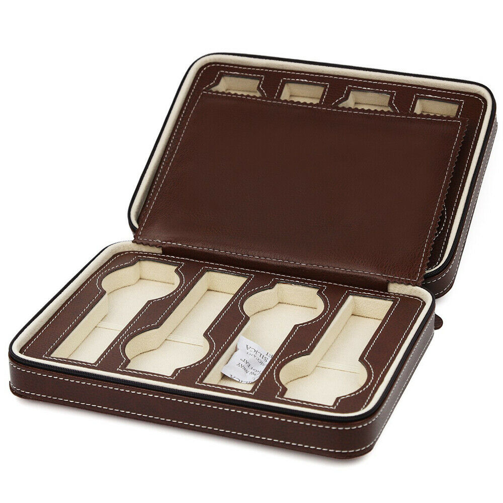 8 Grids Watch Leather Travel Zippered Storage Organiser Case Padded Bag Gifts AU