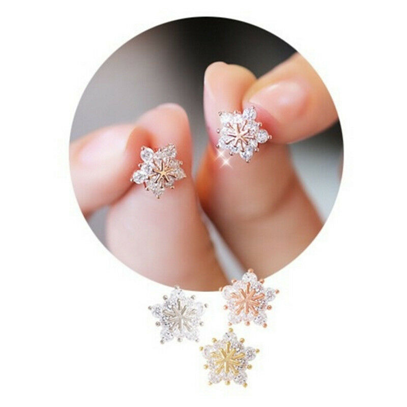 Ladies Cute Snowflake Crystal Stud Earrings Small Five-pointed Star Earrin.l8