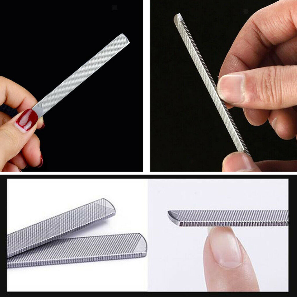 Metal Nail Files Double Sided Polisher Finger Cuticle Remover Kits 80x7mm