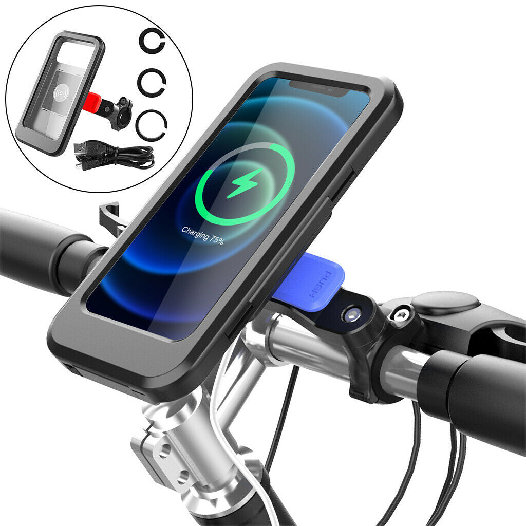 Motorcycle Cycling Moble Phone Holder Bracket Easy Install Wireless Charging