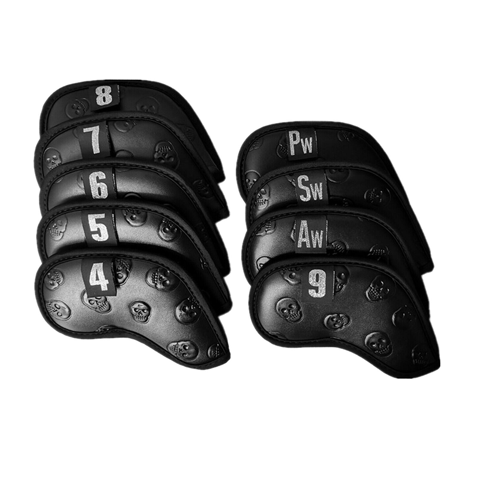 Golf Iron Headcover Durable Black Club Head Covers Travel Wedges 4-9, A-P