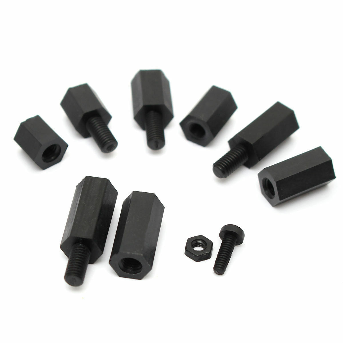 120pcs M2 Nylon Screw Black Hex Screw Nut Nylon PCB Standoff Assortment Kit Box