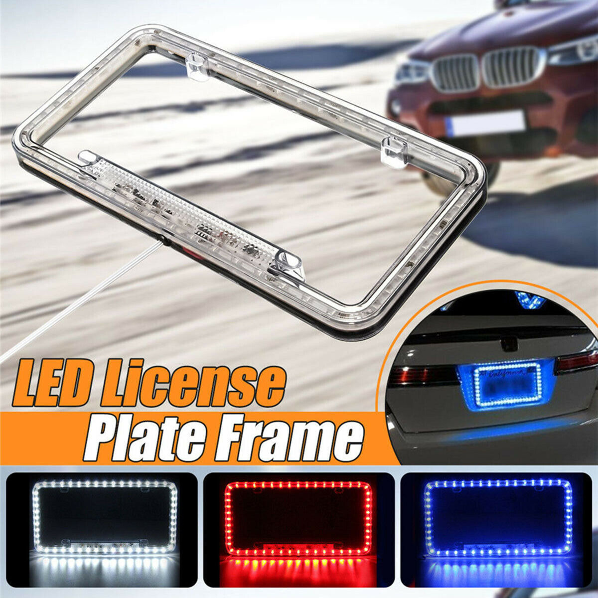Plastic Lighted License Plate Frame White LED Lighting 12v for Car Rv Truck