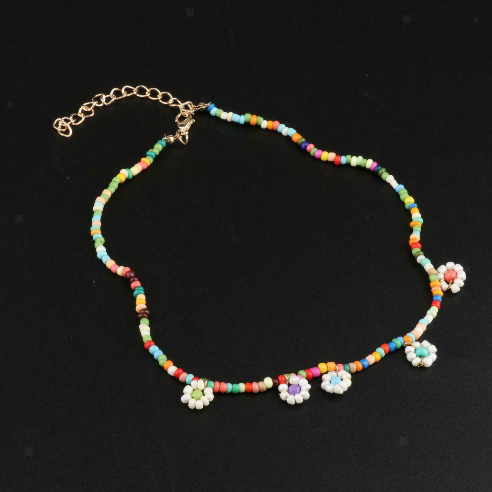 Womens Charm Trendy Hand-woven Beads Flower Long Necklace Summer Beach Chain