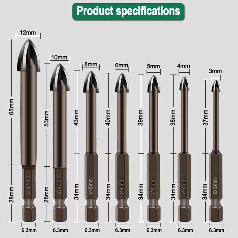 7Pcs Cemented Carbide Drill Bit Tools Multifunction Bits for Ceramic Tile ConcB3