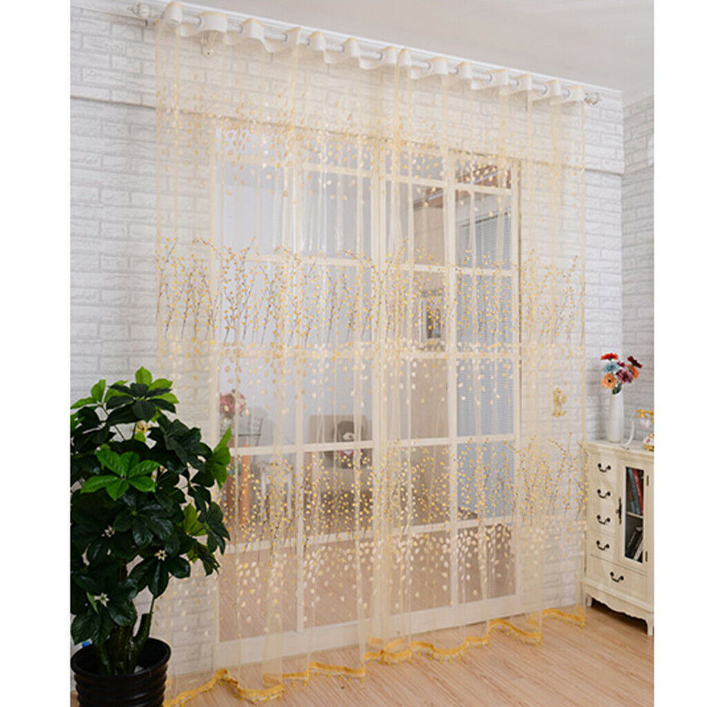 1 Panel Plum blossom Embroidered Voile Blockout Curtains  Yellow_100x270cm