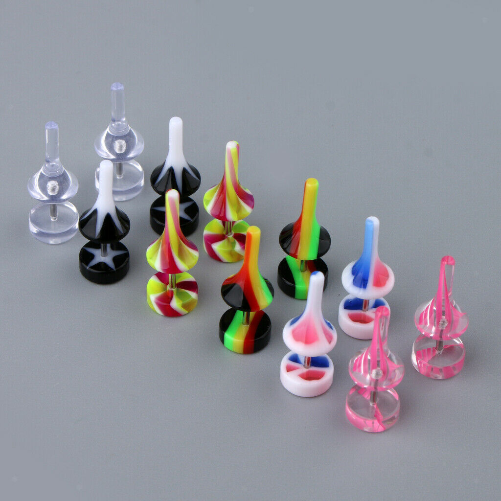 6 Pairs of Beautiful Colored Acrylic Ear Cone Kit with 16 Gauge Piercing