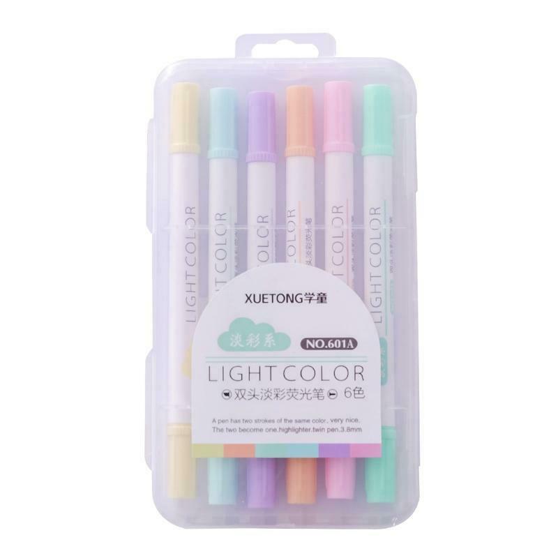 6 Colors Double Head Highlighter Fluorescent Markers Drawing Pen Stationery Gift