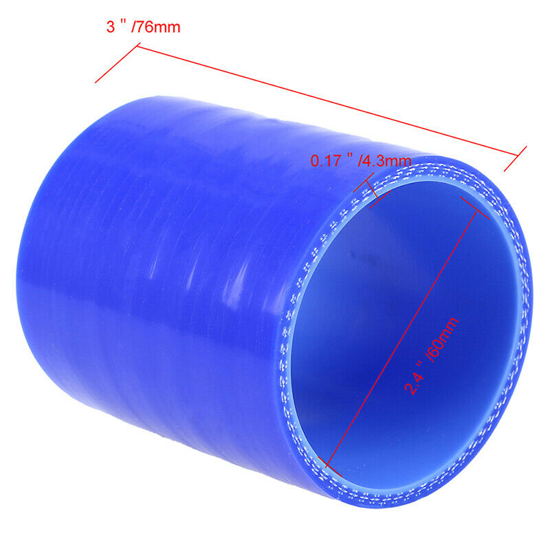 60mm Blue Car Auto Silicone Hose Diameter Intake Tube Pipe Straight Universal