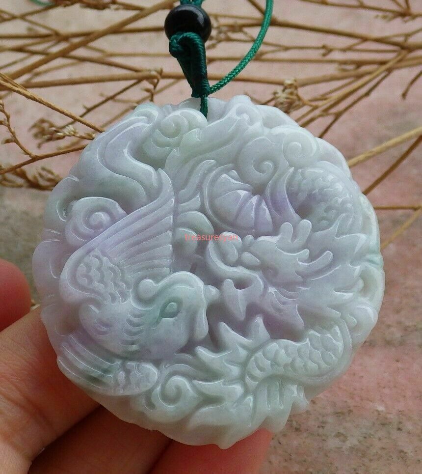 Certified Lavender Green Natural A Jade jadeite pendant Dragon Phoenix é¾™å‡¤
